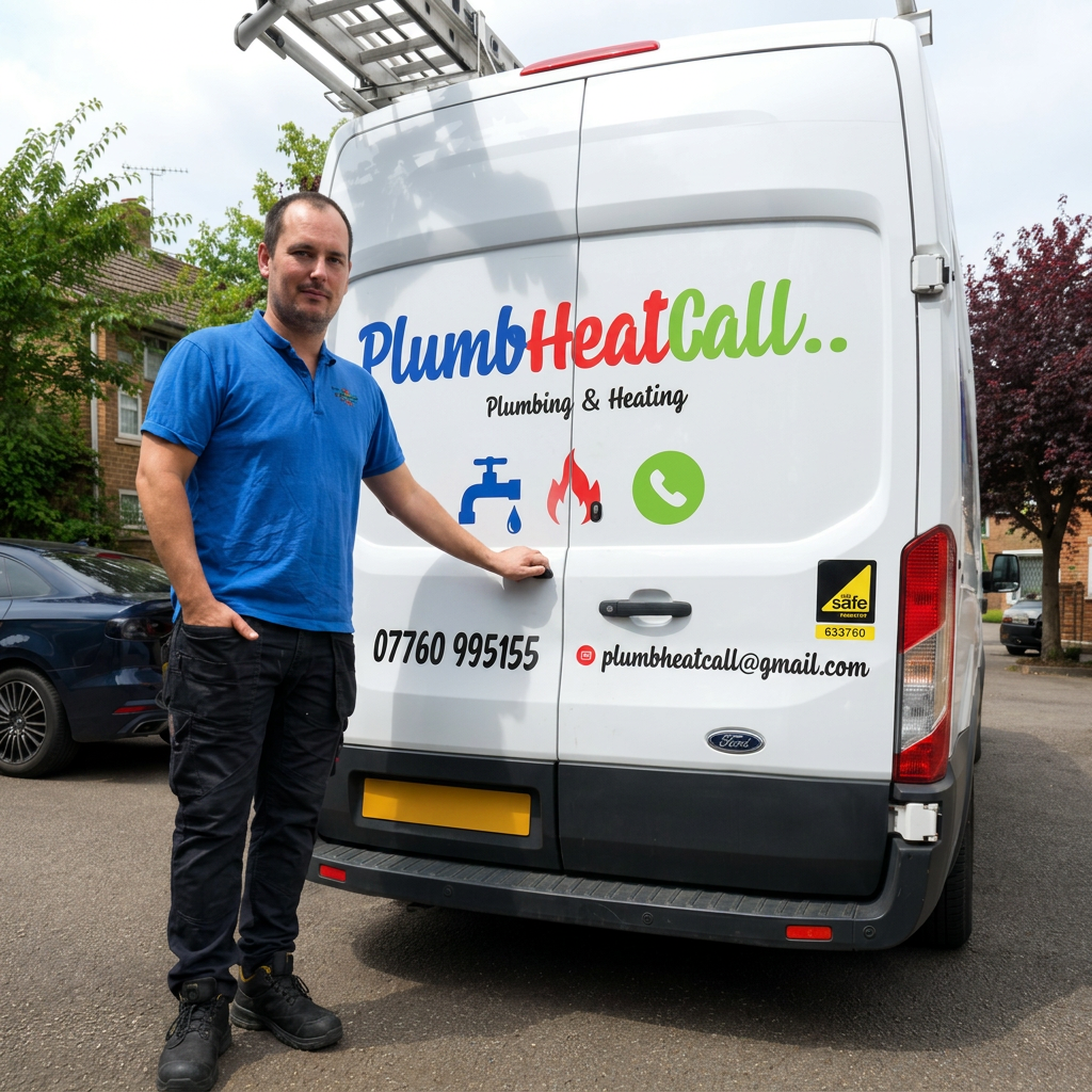 PlumbHeatCall engineer stood beside the branded company van in Peterborough